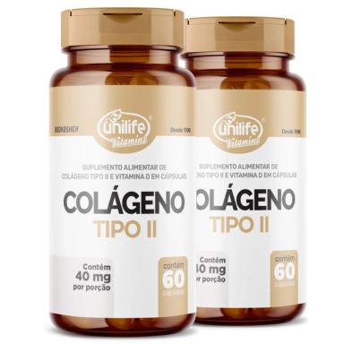 KIT 2 COLáGENO TIPO II COM VITAMINA D UNILIFE 60 CáPSULAS