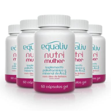 KIT 5 NUTRI MULHER POLIVITAMíNICO DE A A Z EQUALIV 60 CáPSULAS GEL