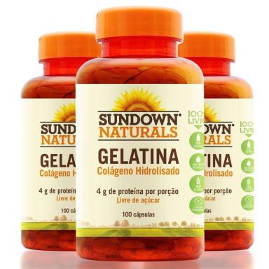 KIT 3 COLáGENO GELATINA 4G SUNDOWN 100 CáPSULAS