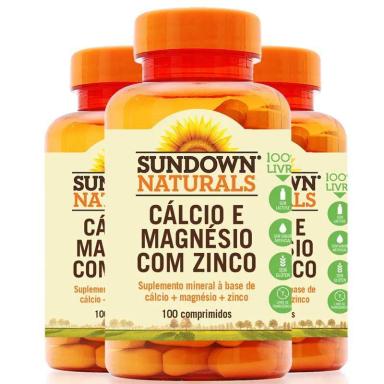KIT 3 CáLCIO MAGNéSIO E ZINCO SUNDOWN 100 COMPRIMIDOS