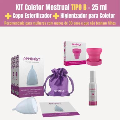 KIT COLETOR MENSTRUAL B + COPO ESTERILIZADOR + LIMPADOR DE COLETOR - FEMINIST