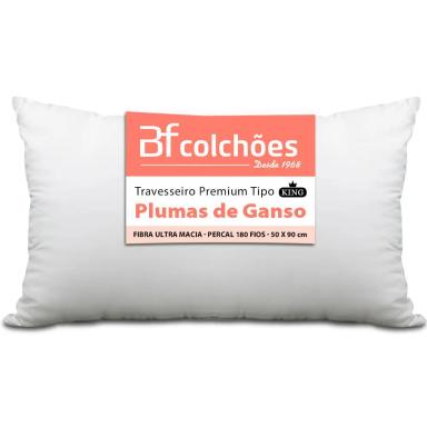 TRAVESSEIRO KING PREMIUM DE FIBRA CONFORTO EXTRA TIPO PLUMA DE GANSO ECOLóGICA 50X90 BF COLCHõES BRANCO