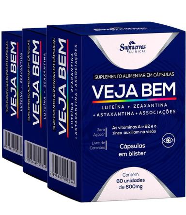 KIT  DE 3 VEJA BEM 60 CAPS BLISTER 600MG (LUTEíNA+ZEAXANTINA+ASTAXANTINA+ASSOC SUPRA ERVAS