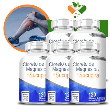 KIT COM 5 CLORETO DE MAGNéSIO P.A COMPOSTO 500MG 120 CáPSULAS