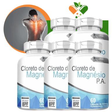 KIT COM 5 POTES CLORETO DE MAGNéSIO 500MG 60 CáPSULAS