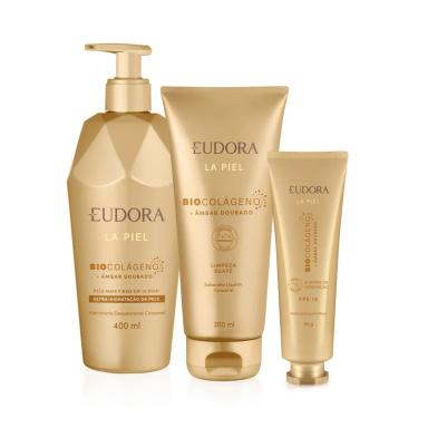 EUDORA KIT LA PIEL ÂMBAR DOURADO: HIDRATANTE CORPORAL 400ML + CREME PARA MãOS 50G + SABONETE LíQUIDO 200ML