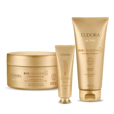 EUDORA KIT LA PIEL ÂMBAR DOURADO: MANTEIGA HIDRATANTE DESODORANTE 250G + HIDRATANTE PARA AS MãOS 50G + SABONETE LíQUIDO 200ML