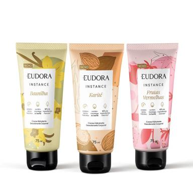 COMBO LOçãO CORPORAL INSTANCE: KARITé 75ML + FRUTAS VERMELHAS 75ML + BAUNILHA 75ML