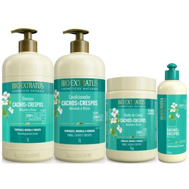 BIO EXTRATUS CACHOS E CRESPOS SHAMPOO+CONDICIONADOR+BANHO DE CREME 1KG+FINALIZADOR 500ML