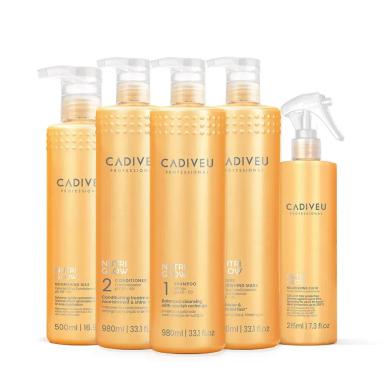KIT CADIVEU PROFESSIONAL NUTRI GLOW SHAMPOO CONDICIONADOR MáSCARA CERA NUTRITIVA E FLUíDO (5 PRODUTOS)