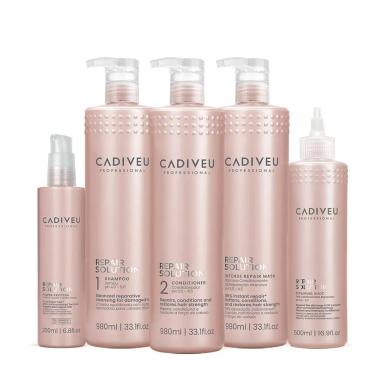KIT CADIVEU REPAIR SOLUTION SHAMPOO SEM SULFATO CONDICIONADOR  MáSCARA LITRO SHOT E PROTEíNA (5 PRODUTOS)