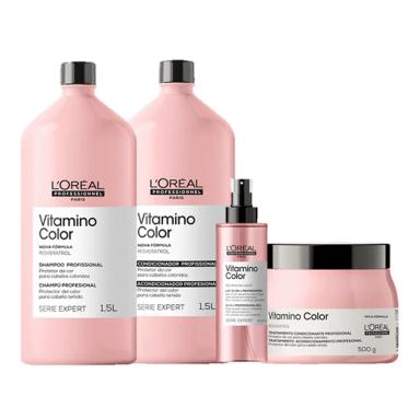 KIT L'ORéAL PROFESSIONNEL SERIE EXPERT VITAMINO COLOR RESVERATROL DUO 1,5L + MáSCARA 500G + LEAVE-IN 190ML (4 PRODUTOS)