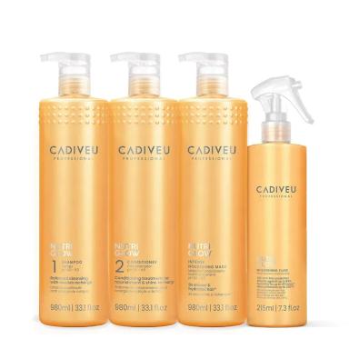 KIT CADIVEU PROFESSIONAL NUTRI GLOW SHAMPOO CONDICIONADOR MáSCARA LITRO E LEAVE-IN  (4 PRODUTOS)