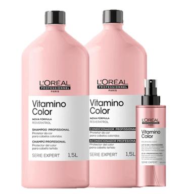 KIT LORÉAL PROFESSIONNEL SERIE EXPERT VITAMINO COLOR RESVERATROL DUO 1,5L E LEAVE-IN 190ML (3 PRODUTOS)