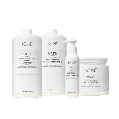 KIT KEUNE CARE VITAL NUTRITION SHAMPOO CONDICIONADOR LITRO MáSCARA THERMAL CREAM (4 PRODUTOS)