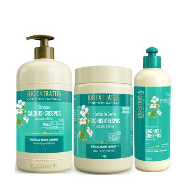 BIO EXTRATUS CACHOS E CRESPOS SHAMPOO 1L+BANHO DE CREME 1KG+FINALIZADOR 500ML
