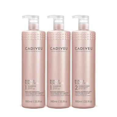 KIT CADIVEU REPAIR SOLUTION SHAMPOO SEM SULFATO E CONDICIONADOR LITRO (3 PRODUTOS)