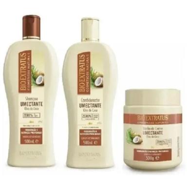 BIO EXTRATUS UMECTANTE ÓLEO DE COCO (SHAMPOO+CONDICIONADOR+BANHO DE CREME 500G)