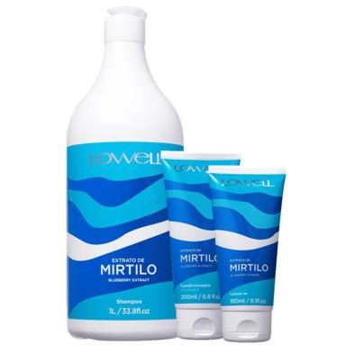 LOWELL EXTRATO DE MIRTILO SHAMPOO 1L CONDICIONADOR 200ML E LEAVE-IN 180ML