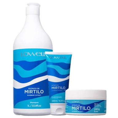 LOWELL EXTRATO DE MIRTILO SHAMPOO 1L CONDICIONADOR 200ML E MASCARA 240G