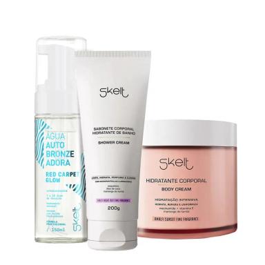 KIT SKELT RED CARPET GLOW HIDRATANTE CORPORAL AMALFI SUNSET  ÁGUA SHOWER (3 PRODUTOS)