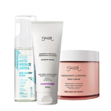 KIT SKELT RED CARPET GLOW HIDRATANTE CORPORAL AMALFI SUNSET ILUMINADOR SHOWER (3 PRODUTOS)