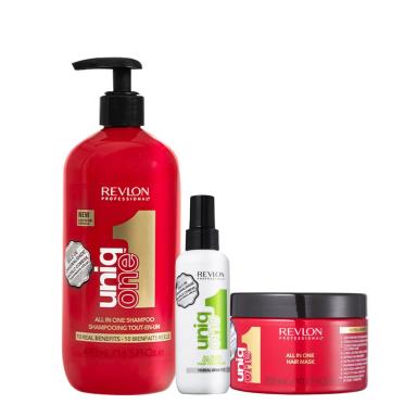 KIT REVLON PROFESSIONAL UNIQ ALL IN ONE SHAMPOO SUPERMASK E ONE GREEN TEA (3 PRODUTOS)