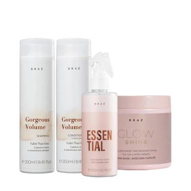 BRAé GORGEOUS E BRAE ESSENTIAL FLUIDO REPARADOR E MáSCARA GLOW SHINE (4 PRODUTOS)