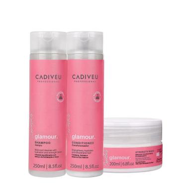KIT CADIVEU PROFISSIONAL ESSENTIALS GLAMOUR SHAMPOO CONDICIONADOR E MáSCARA (3 PRODUTOS)