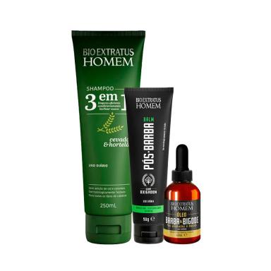 KIT BIO EXTRATUS HOMEM CABELO E BARBA ÓLEO (3 PRODUTOS)