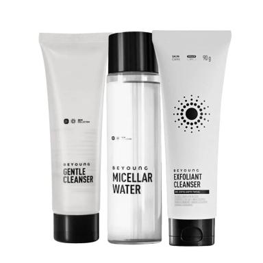 KIT BEYOUNG EXFOLIANT CLEANSER ESFOLIANTE ÁGUA MICELAR E GEL DE LIMPEZA (3 PRODUTOS)