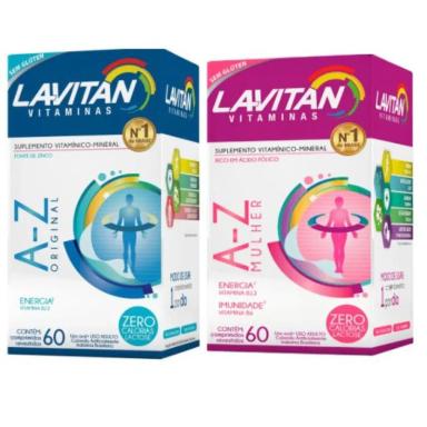 KIT 02 UNIDADES LAVITAN 01 A-Z MULHER + 01 A-Z HOMEM CIMED COM 60 COMPRIMIDOS CADA