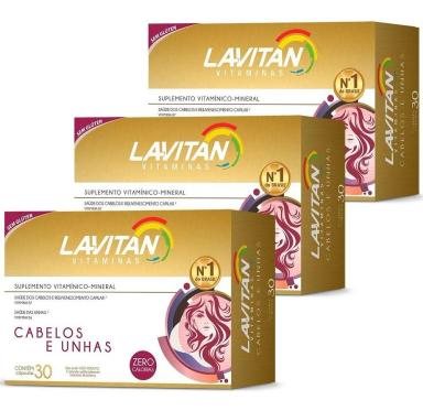 KIT 03 UNIDADES LAVITAN CABELOS E UNHAS COM 60 CáPSULAS CADA