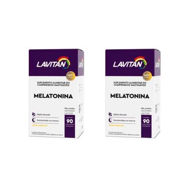 KIT COM 2 SUPLEMENTO ALIMENTAR LAVITAN MELATONINA CIMED COM 90 COMPRIMIDOS MASTIGÁVEIS
