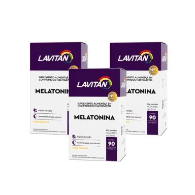 KIT COM 3 SUPLEMENTO ALIMENTAR LAVITAN MELATONINA CIMED COM 90 COMPRIMIDOS MASTIGáVEIS