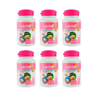 KIT 06 LAVITAN KIDS SUPLEMENTO VITAMíNICO SABOR TUTTI-FRUTTI 60 COMP