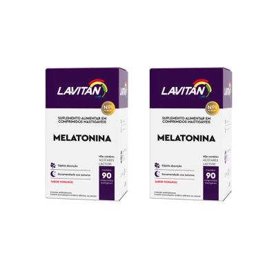 KIT COM 2 SUPLEMENTO ALIMENTAR LAVITAN MELATONINA MORANGO CIMED COM 90 COMPRIMIDOS MASTIGÁVEIS