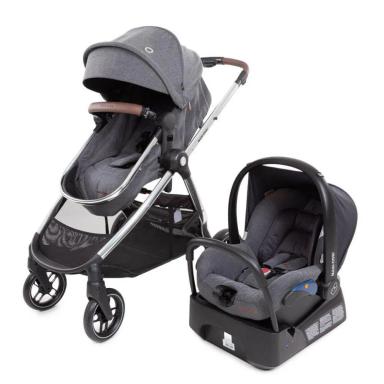 CARRINHO COM BEBê CONFORTO TRAVEL SYSTEM ANNA LUXE TRIO TWILLIC GREY MAXI-COSI