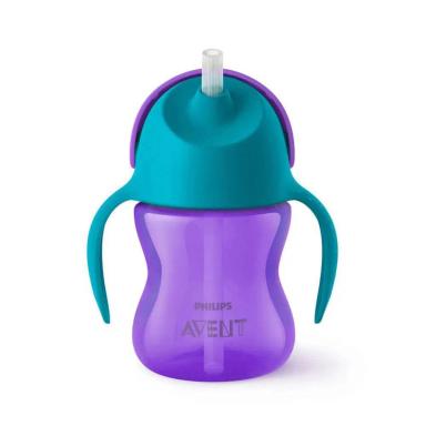COPO COM CANUDO DE SILICONE COM ALçA TREINAMENTO DINOSSAURO 200 ML AZUL E ROXO PHILIPS AVENT