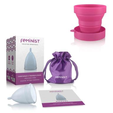 KIT COLETOR MENSTRUAL E COPO FEMINIST COM SAQUINHO E MANUAL