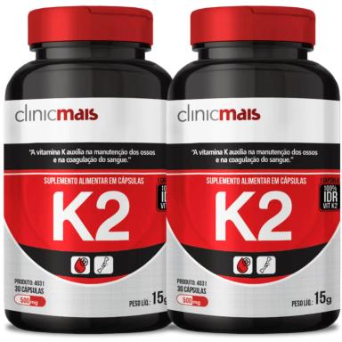 COMBO 2 VITAMINA K2 MENAQUINONA-7 MK-7 65MCG COM 30 CAPS CADA TOTAL 60 CAPS - CLINICMAIS