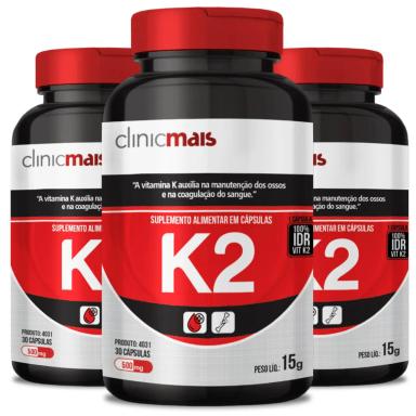 COMBO 3 VITAMINA K2 MENAQUINONA-7 MK-7 65MCG COM 30 CAPS CADA TOTAL 90 CAPS - CLINICMAIS