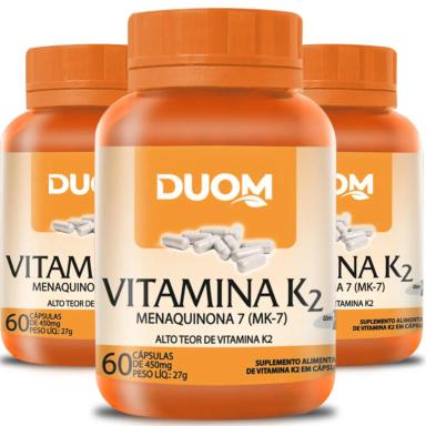 COMBO COM 3 VITAMINA K2 MENAQUINONA MK-7 COM 60 CAPSULAS CADA TOTAL 180 CAPSULAS - DUOM