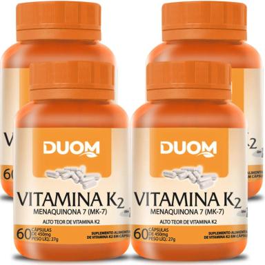 COMBO COM 4 VITAMINA K2 MENAQUINONA MK-7 COM 60 CAPSULAS CADA TOTAL 240 CAPSULAS - DUOM