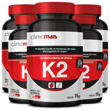 COMBO 5 VITAMINA K2 MENAQUINONA-7 MK-7 65MCG COM 30 CAPS CADA TOTAL 150 CAPS - CLINICMAIS