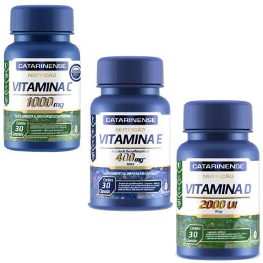 KIT 1 VITAMINA C 1000MG + 1 VITAMINA D 2000 UI + 1 VITAMINA E 400 MG - 30 CáPS CADA - CATARINENSE
