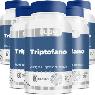 COMBO 5 L-TRIPTOFANO 250MG PRECURSOR DA SEROTONINA 5HTP 60 CAPSULAS CADA TOTAL 300 CAPS - DUOM