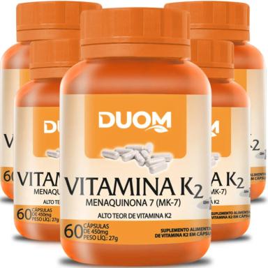 COMBO COM 5 VITAMINA K2 MENAQUINONA MK-7 COM 60 CAPSULAS CADA TOTAL 300 CAPSULAS - DUOM