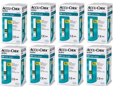 KIT COM 8 CAIXAS - 400 TIRAS CONTROLE DE GLICEMIA ACCU-CHEK ACTIVE (NãO VEM O CHIP) - 50 UNIDADE CADA CAIXA