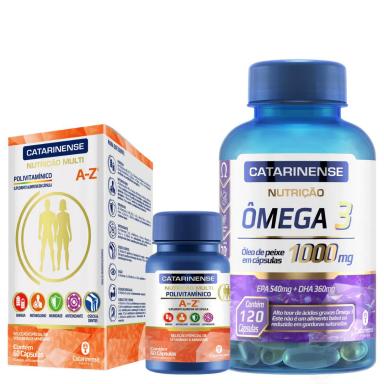 KIT 1 POLIVITAMíNICO A-Z CAT MULTI 60 CáPS + 1 ÔMEGA 3 1000MG 120 CáPS - CATARINENSE